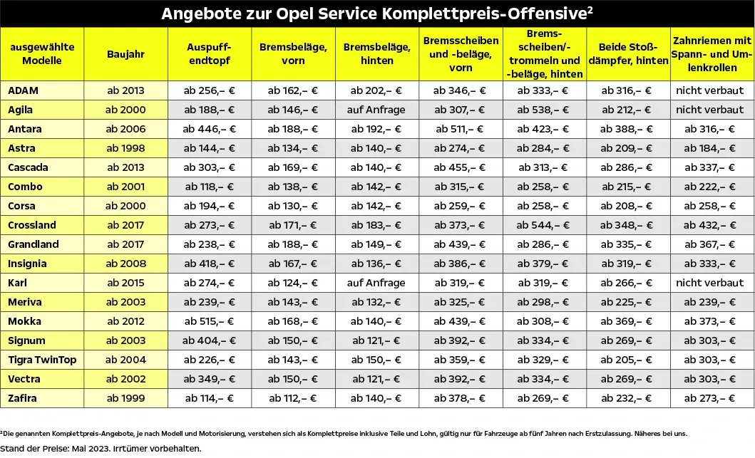 OSKO Opel Komplettpreise Mai 2023