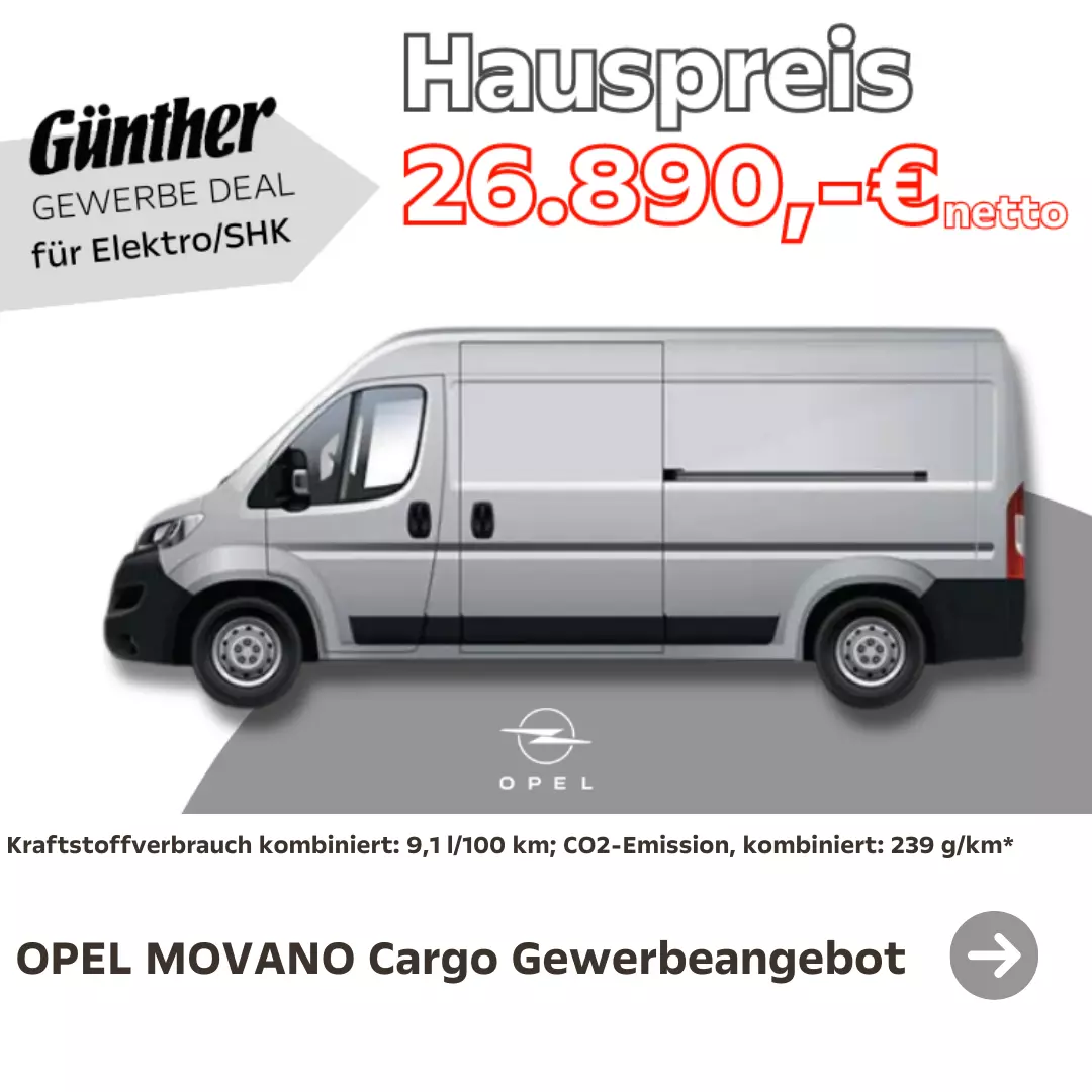 Opel Movano Cargo e-masters Angebot Hauspreis